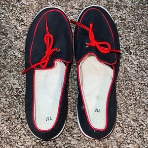 Navy Blue and Red Canvas Loafers